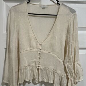 American Eagle Outfitters Ivory Button-Down Blouse